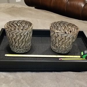 Pair of wicker plant pots
